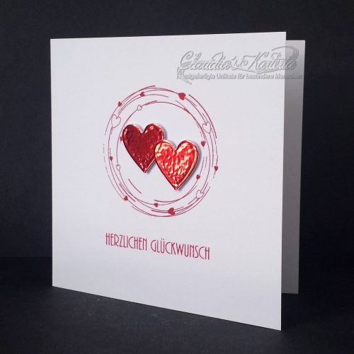 Metallische Herzen - rot | Hochzeitskarte