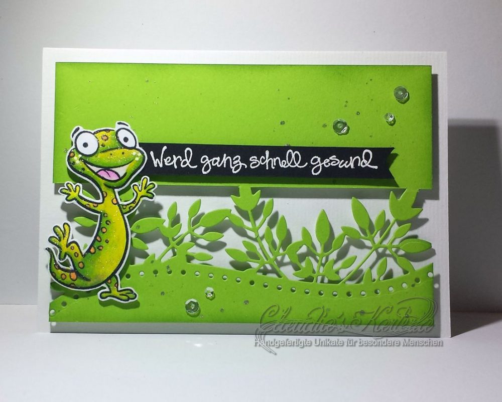 Salamanderische Genesungsgrüsse grün | Gute Besserungskarte