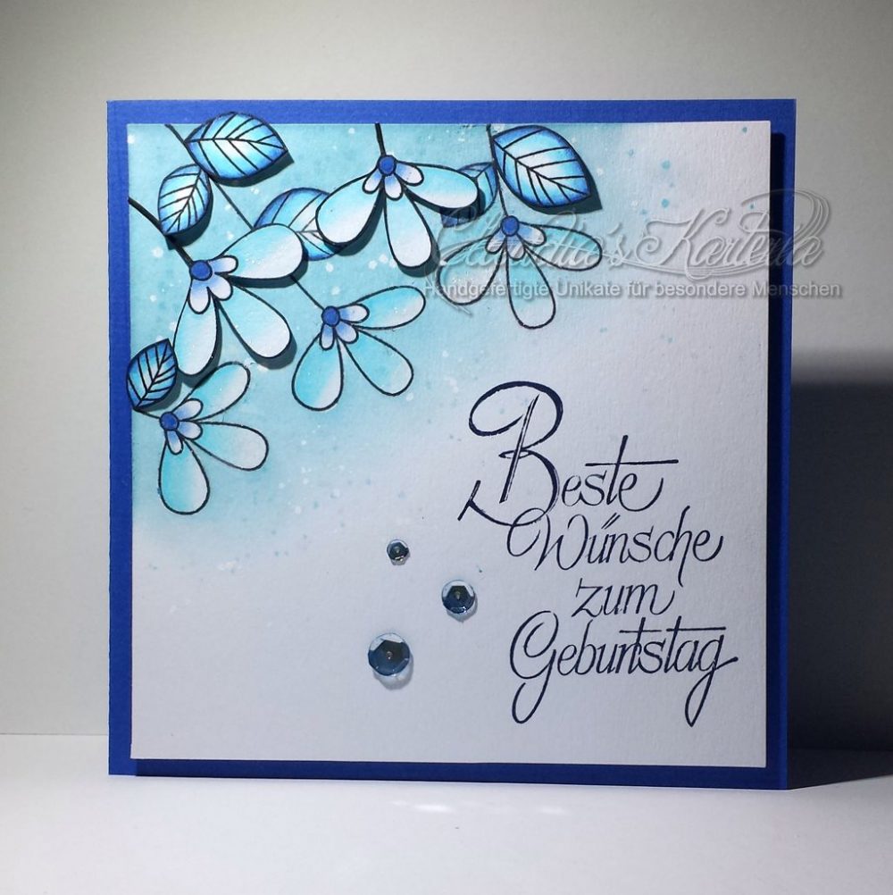 Blumige Wünsche zum Geburtstag in blau | Geburtstagskarte