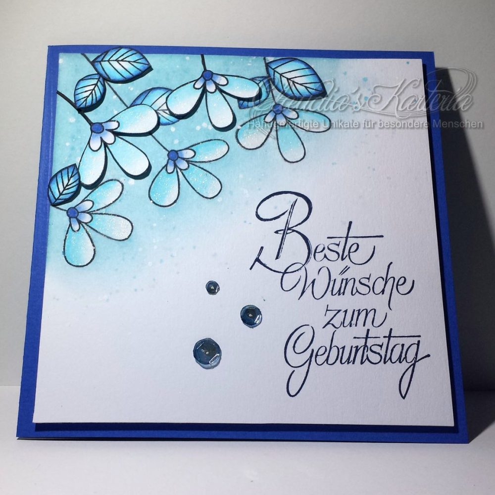 Blumige Wünsche zum Geburtstag in blau | Geburtstagskarte