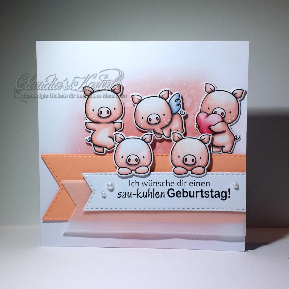 Sau-kuhle Schweinchen-Parade in rosa | Geburtstagskarte