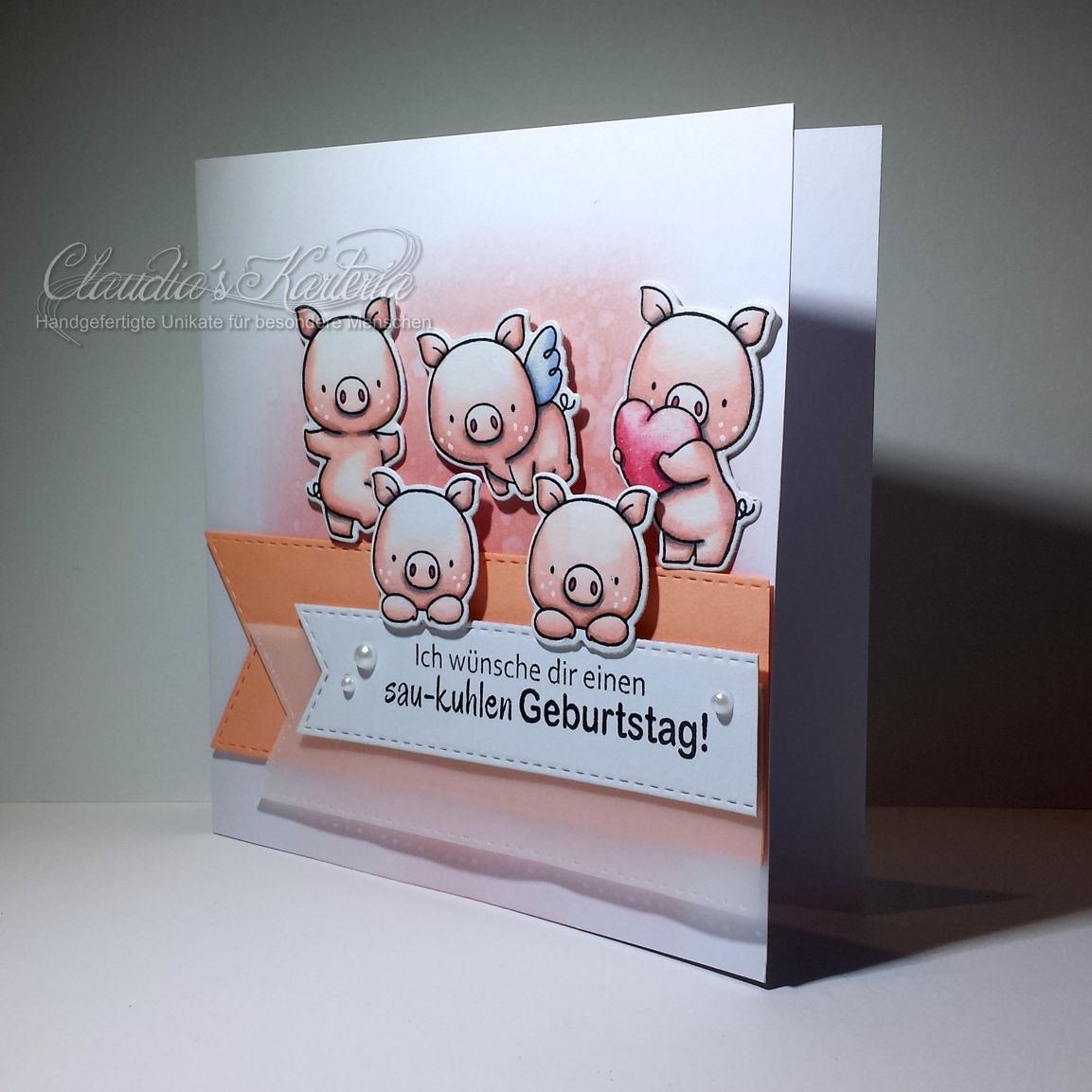 Sau-kuhle Schweinchen-Parade in rosa | Geburtstagskarte