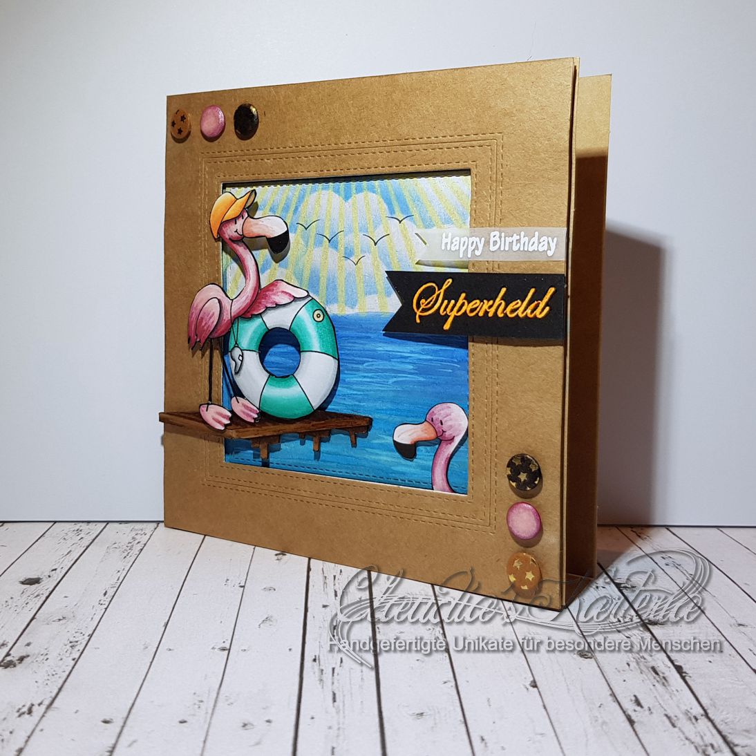Flamingo-Rettungsschwimmer Superheld | Geburtstagskarte