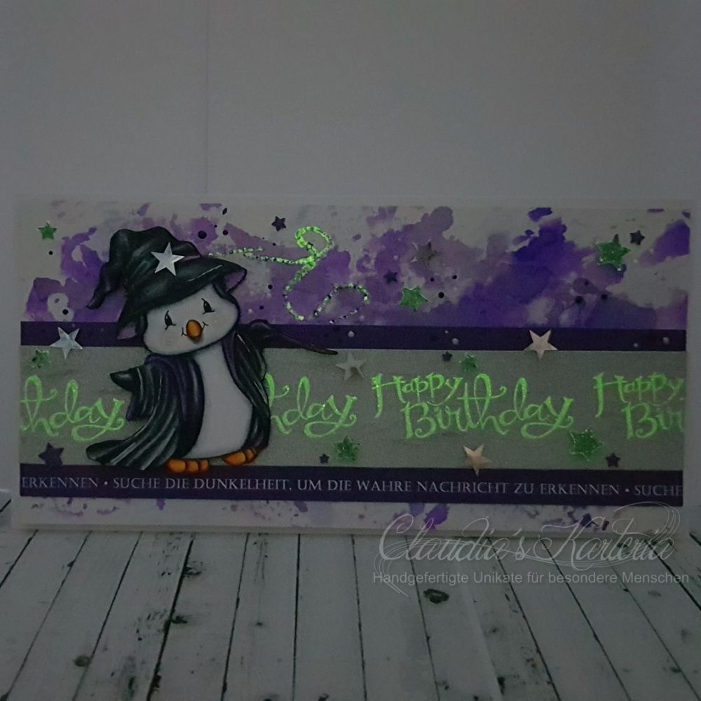 Pinguin-Magier verzauberte Grüsse | Geburtstagskarte