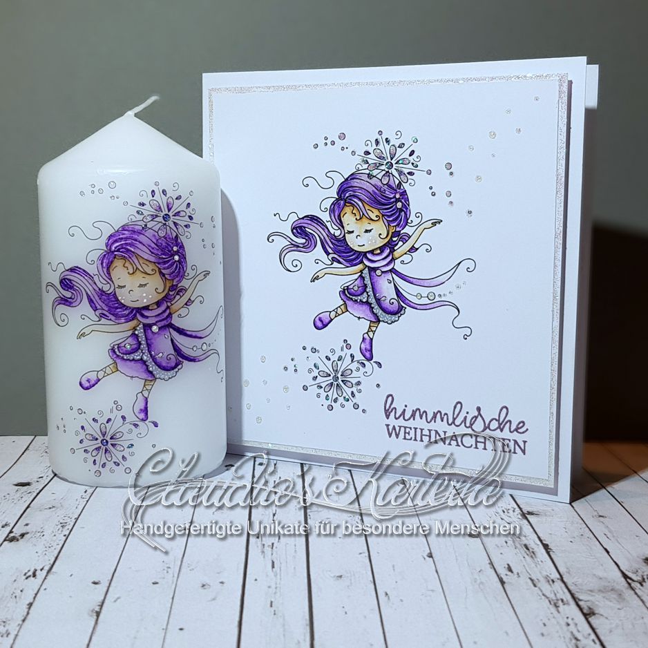 Himmlische Schneeflockentänzerin - violett | Weihnachtskarte & Kerze (Set)