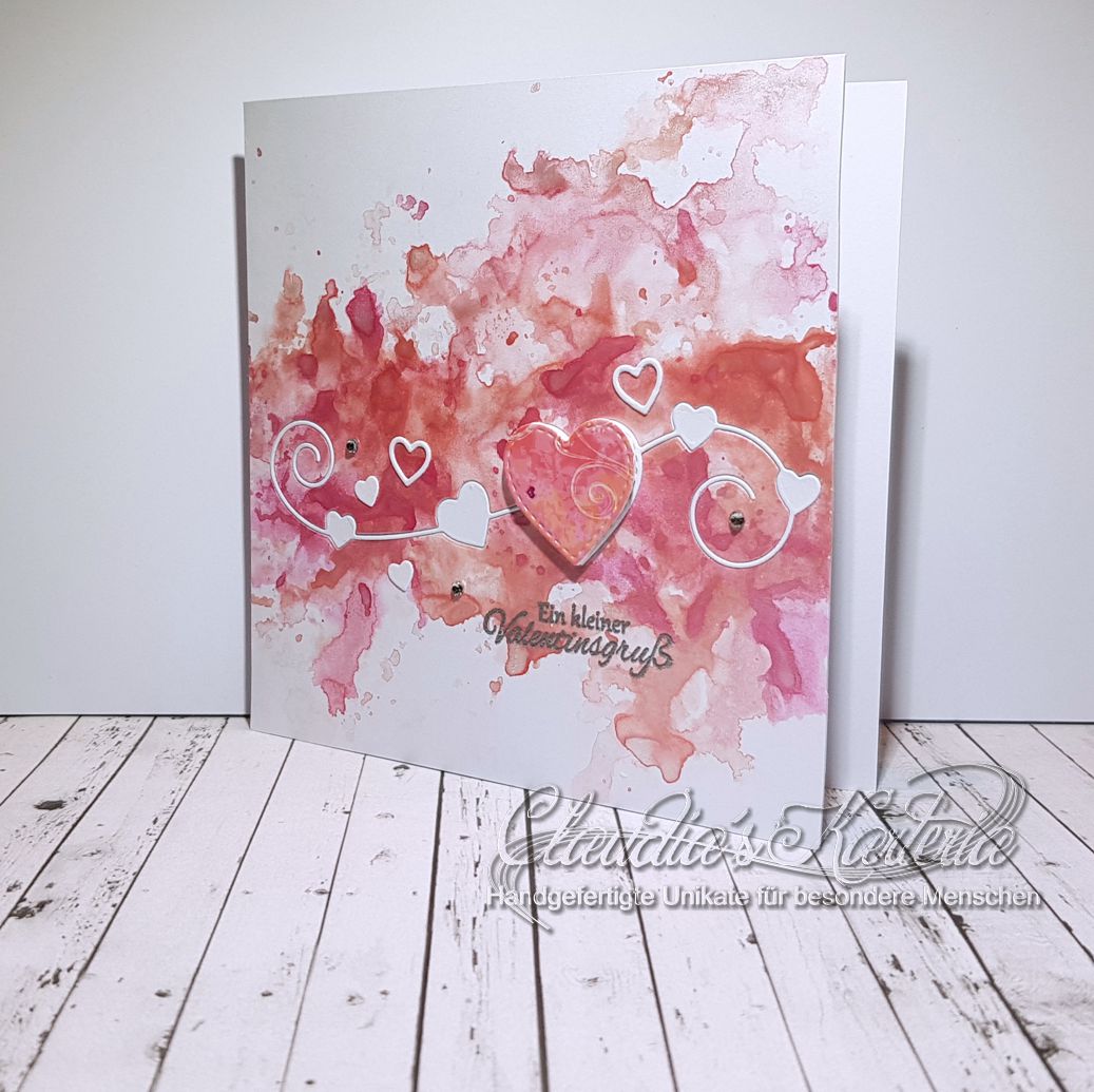 Swirlige Valentins-Herzen auf Aquarell | Valentinskarte