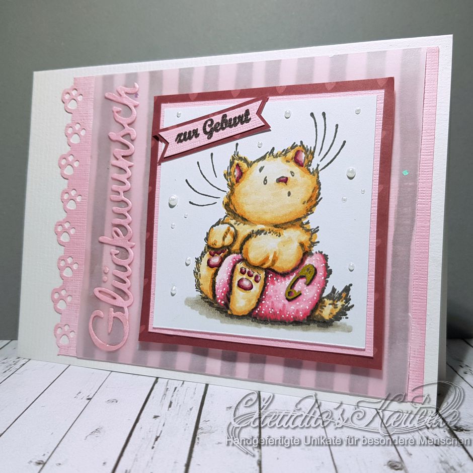 Baby-Kitten auf Vintage-Pink | Geburtskarte