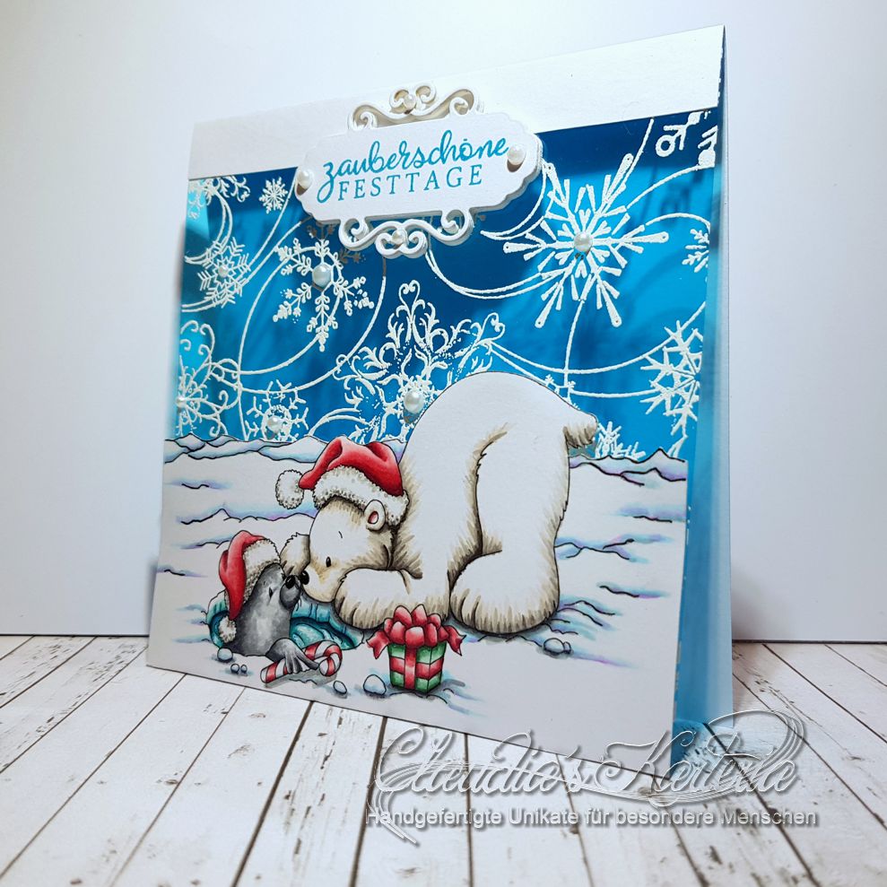 Zauberschöne Festtage mit Nasenstupser türkis | Weihnachtskarte