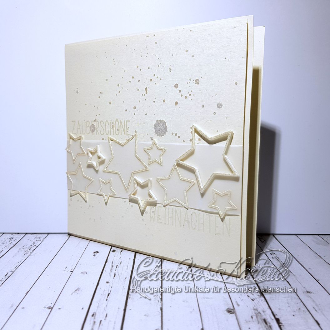 Schimmernde Outline-Sterne - elfenbein | Weihnachtskarte