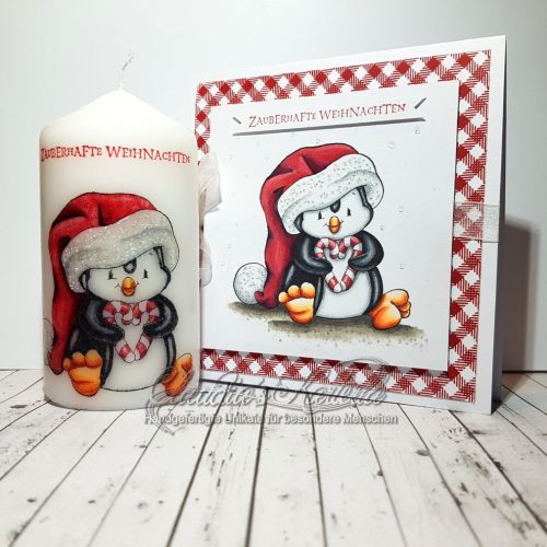 Zauberhafte Weihnachten vom Zuckerstangenherz-Pingu | Weihnachtskarte & Kerze (Set)