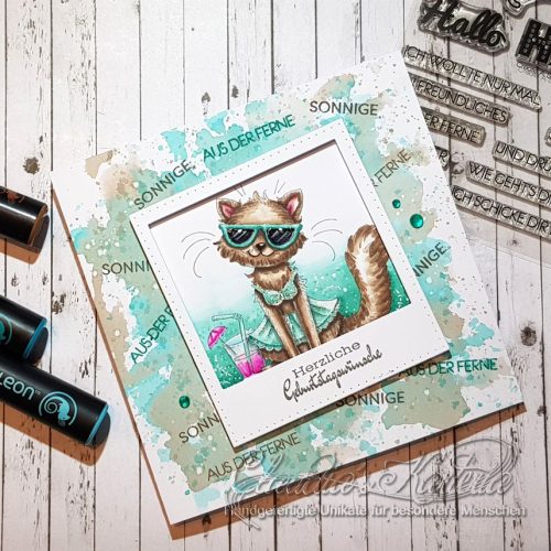 Strandkatzen-Geburtstagscocktail auf aquarell | Geburtstagskarte