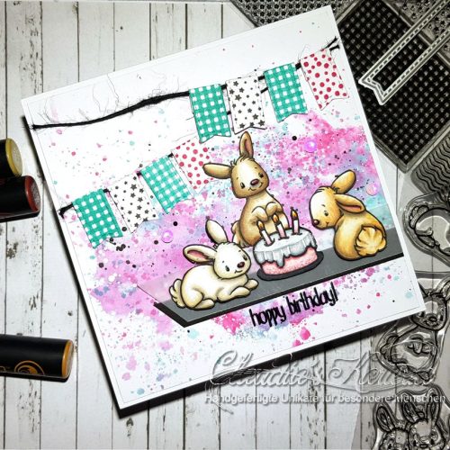 Wimpelige Hasen-Party auf aquarell | Geburtstagskarten