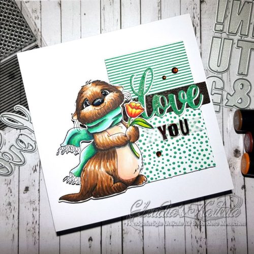 Knuffiger Liebes-Otter auf jade | Valentinskarte
